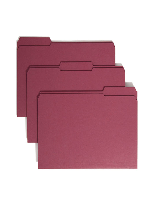 Reinforced Tab File Folders, 1/3-Cut Tab, Maroon Color, Letter Size, Set of 100, 086486130844