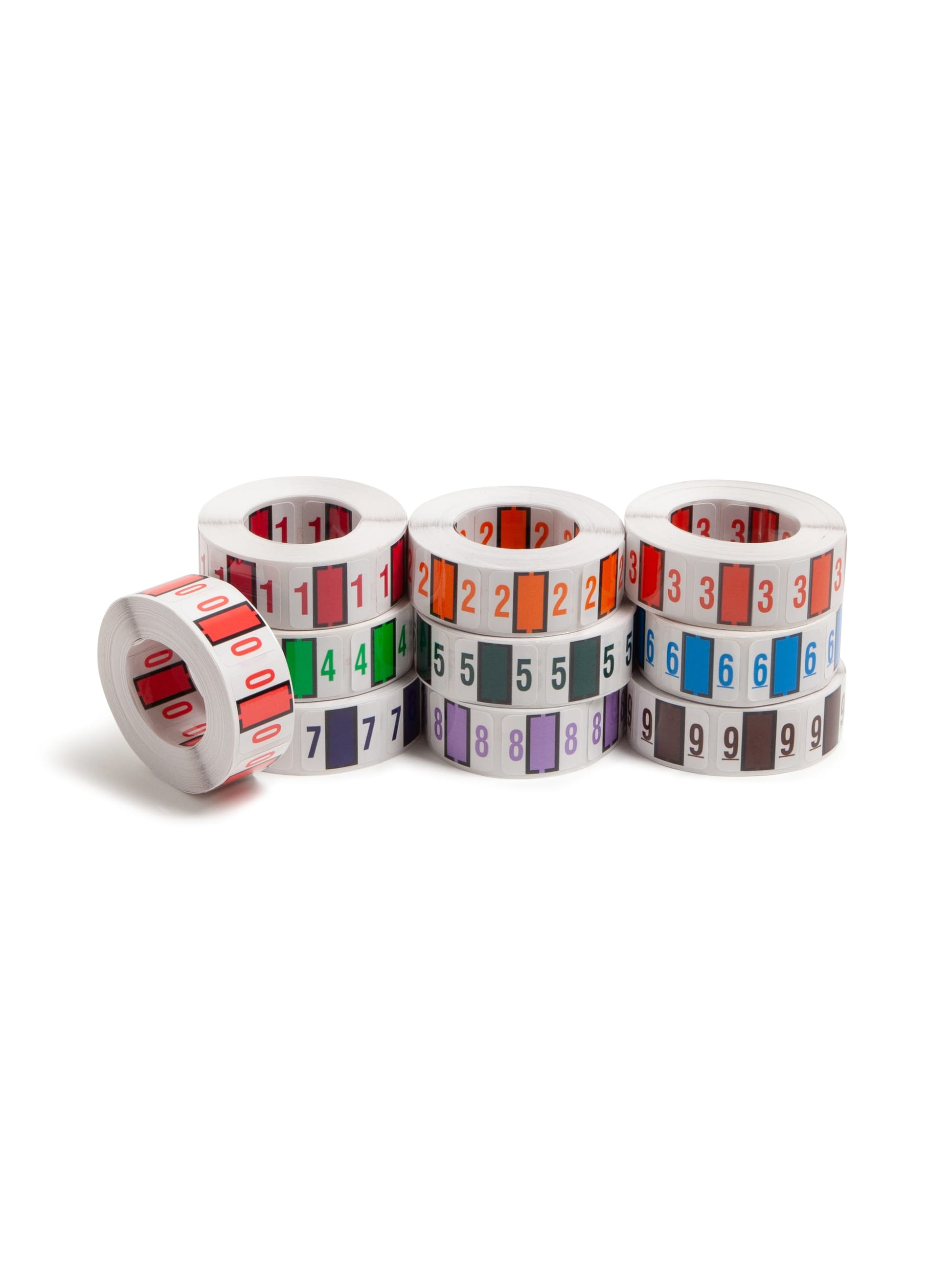 BCCRN Bar Style Color-Coded Numeric Labels, 0-9 Rolls, Assorted Colors Color, 1-1/4" X 1" Size, Set of 1, 086486673808