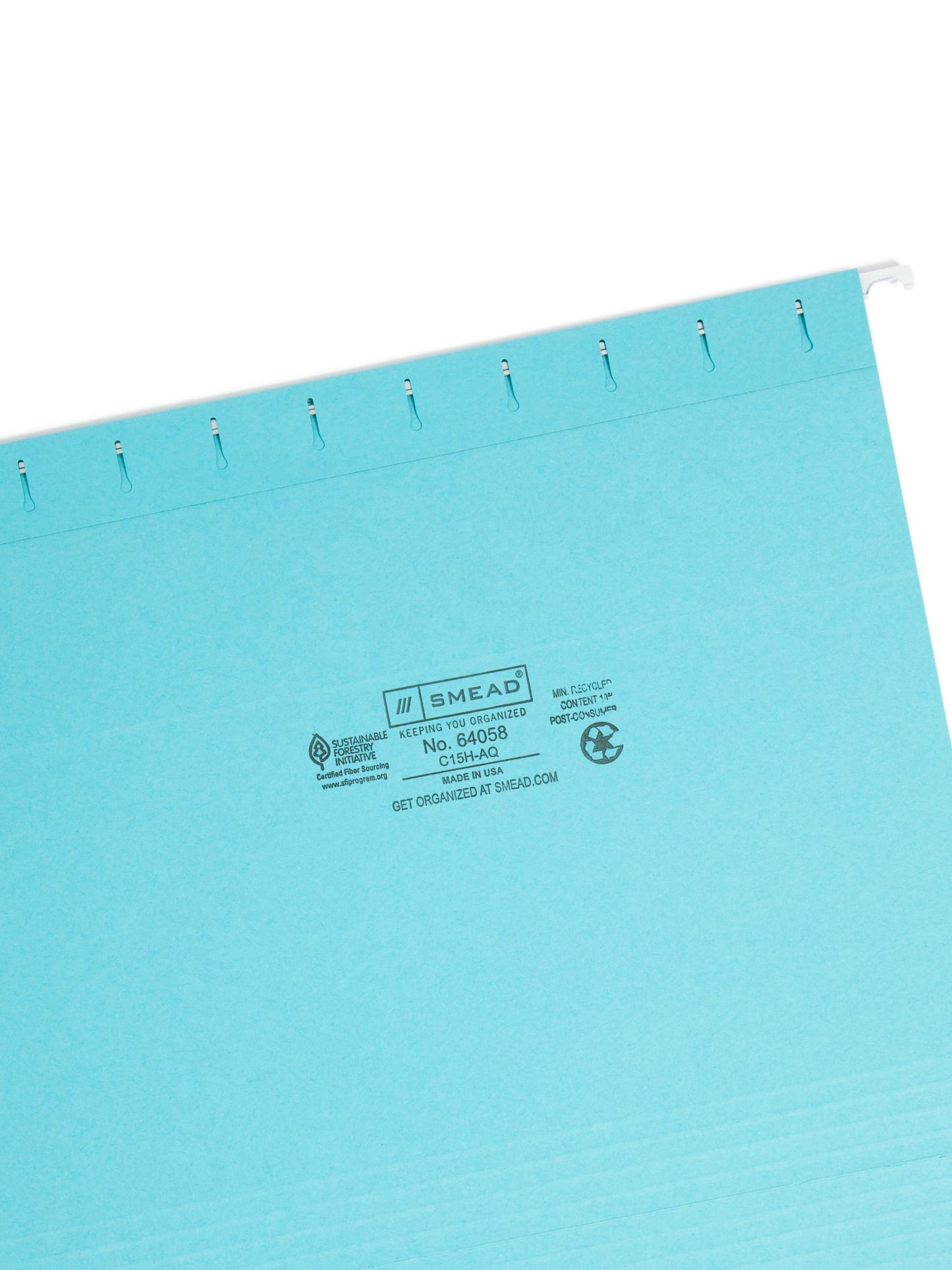 Standard Hanging File Folders with 1/5-Cut Tabs, Aqua Color, Letter Size, Set of 25, 086486640589