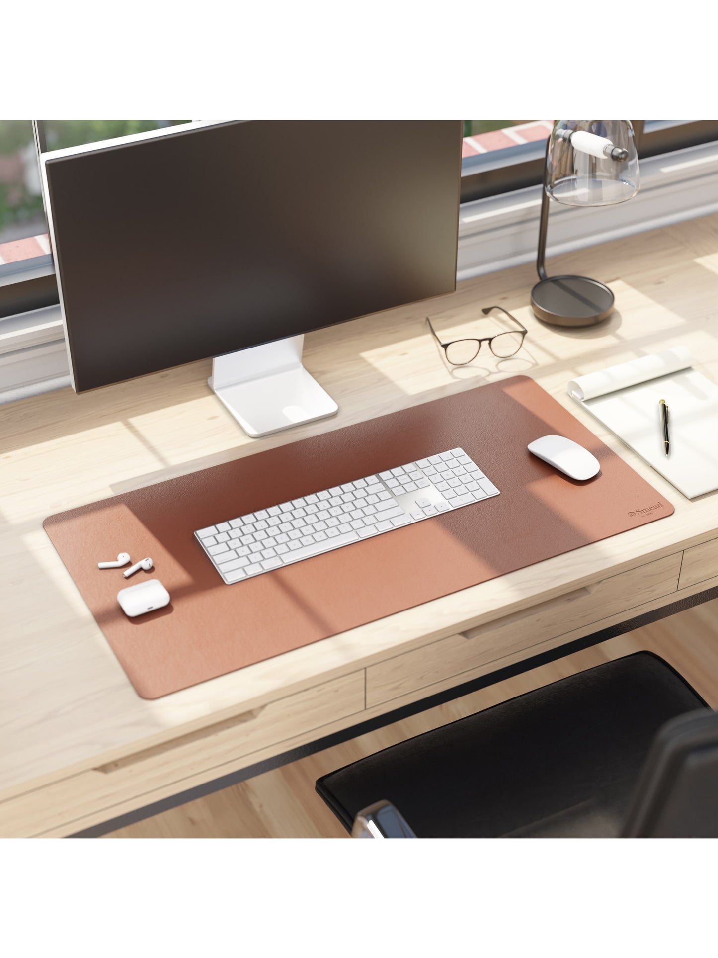 Vegan Leather Desk Pad, Saddle Color, 31.5"X15.7" Size, 086486648325