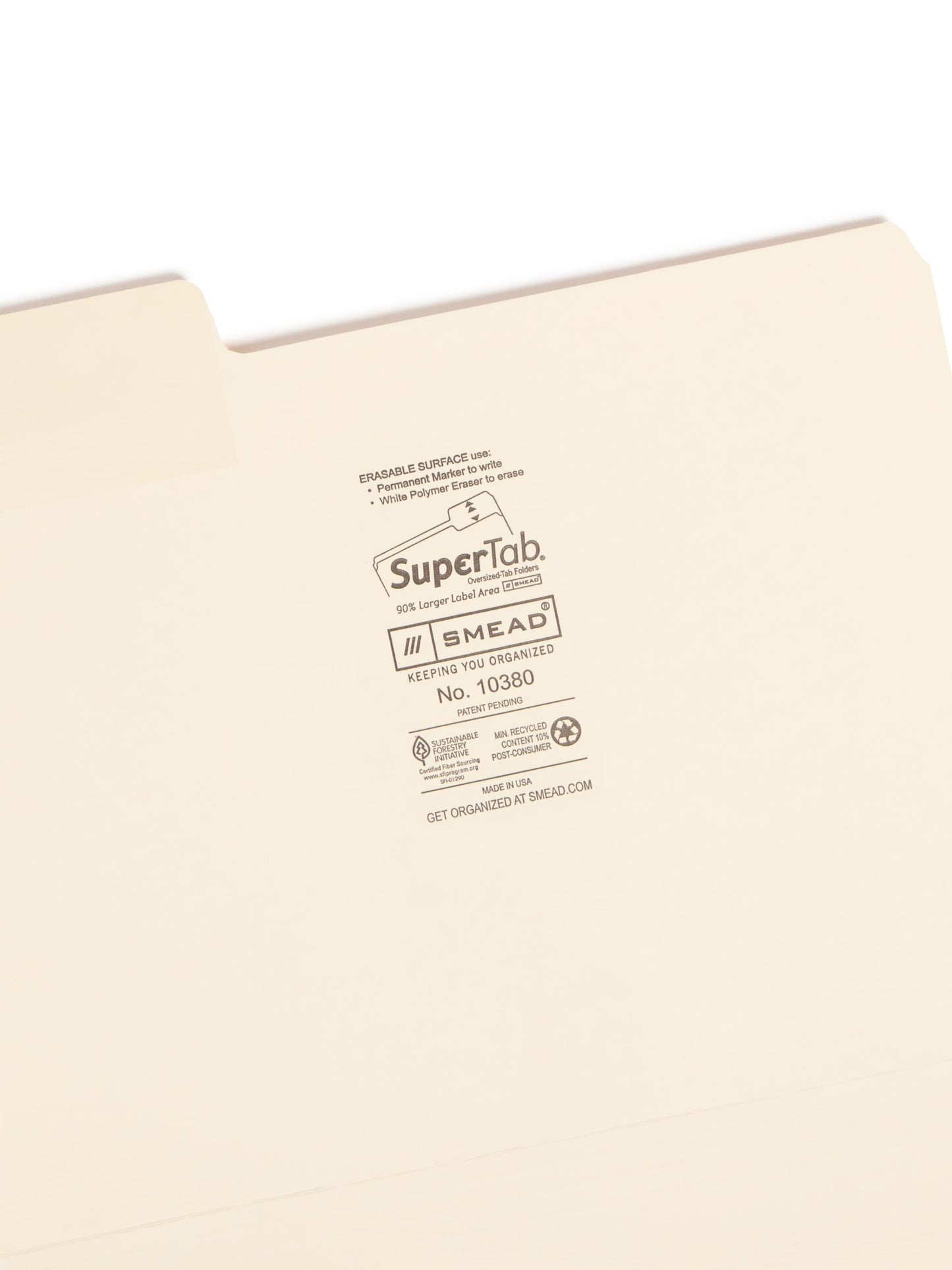 Erasable SuperTab® File Folders, Manila Color, Letter Size, Set of 1, 086486103800