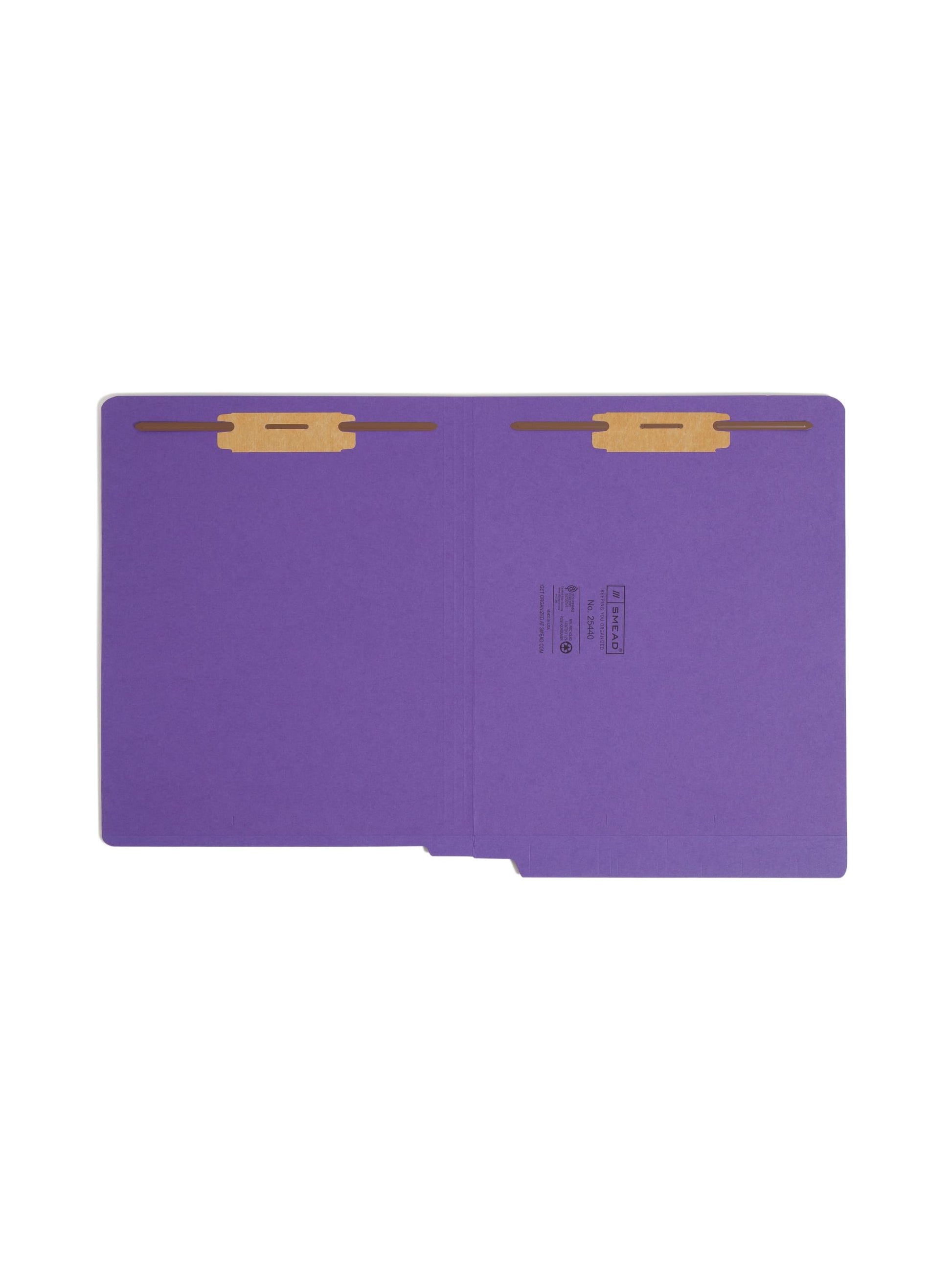Shelf-Master® Reinforced End Tab Fastener File Folders, Straight-Cut Tab, Purple Color, Letter Size, Set of 50, 086486254403