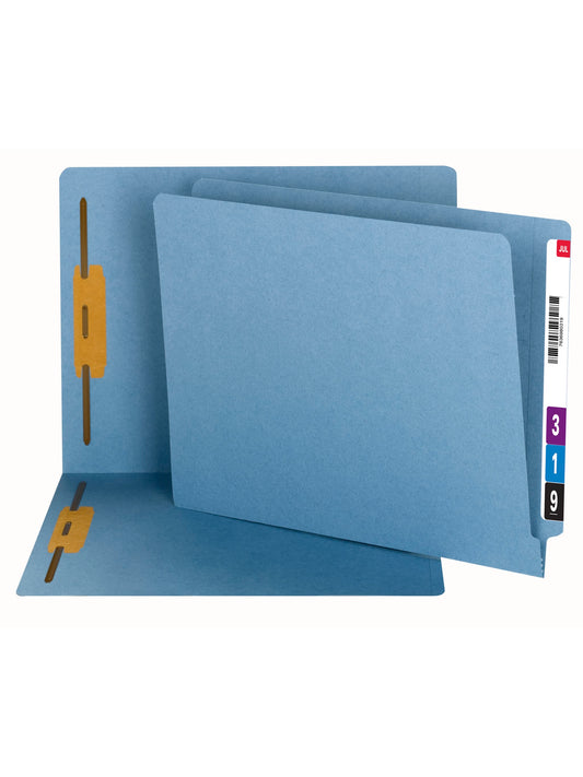 100% Recycled Shelf-Master® Reinforced End Tab Fastener File Folders, Straight-Cut Tab, Blue Color, Letter Size, Set of 50, 086486341707