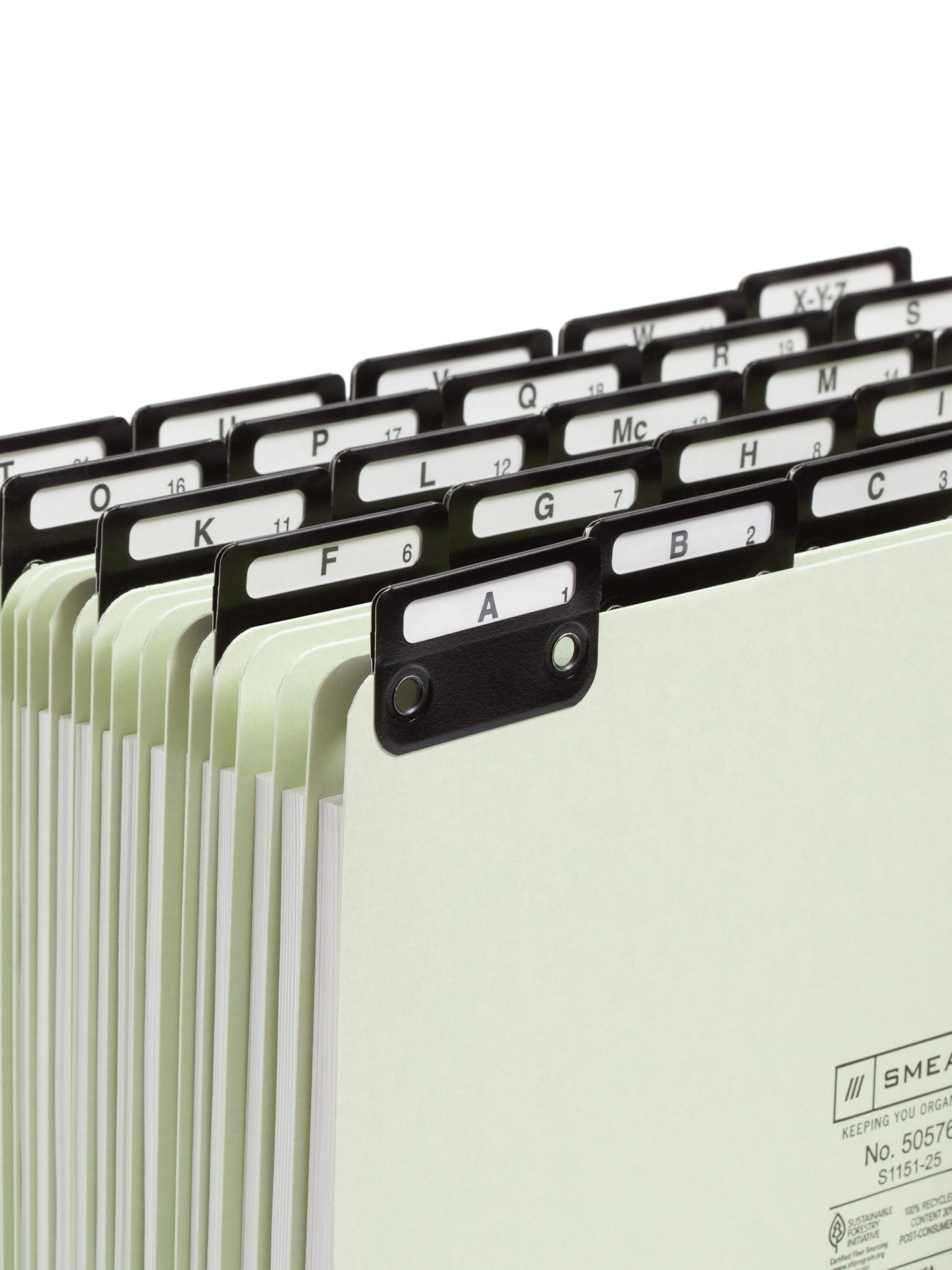 Heavyweight Filing Guides with Alphabetic Indexing, 1/5-Cut Metal Tab, Gray/Green Color, Letter Size, Set of 1, 086486505765