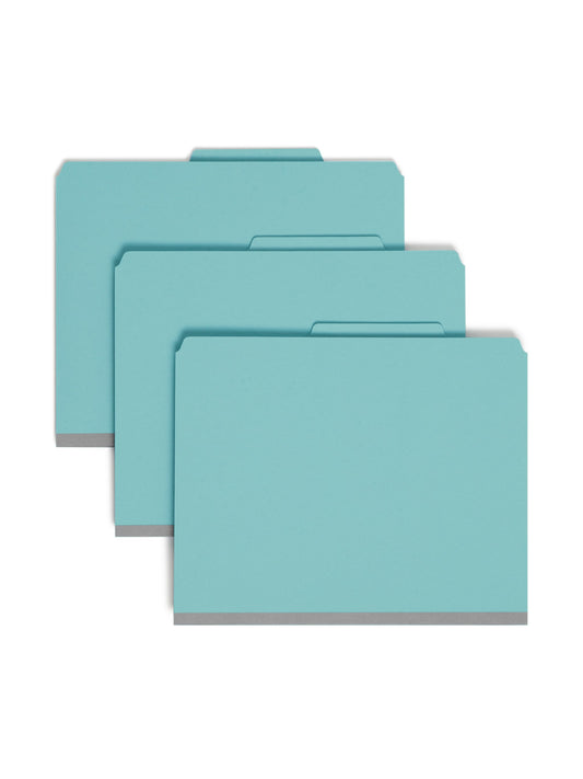 SafeSHIELD® Pressboard Classification File Folders, 2 Dividers, 2 inch Expansion, 2/5-Cut Tab, Blue Color, Letter Size, 