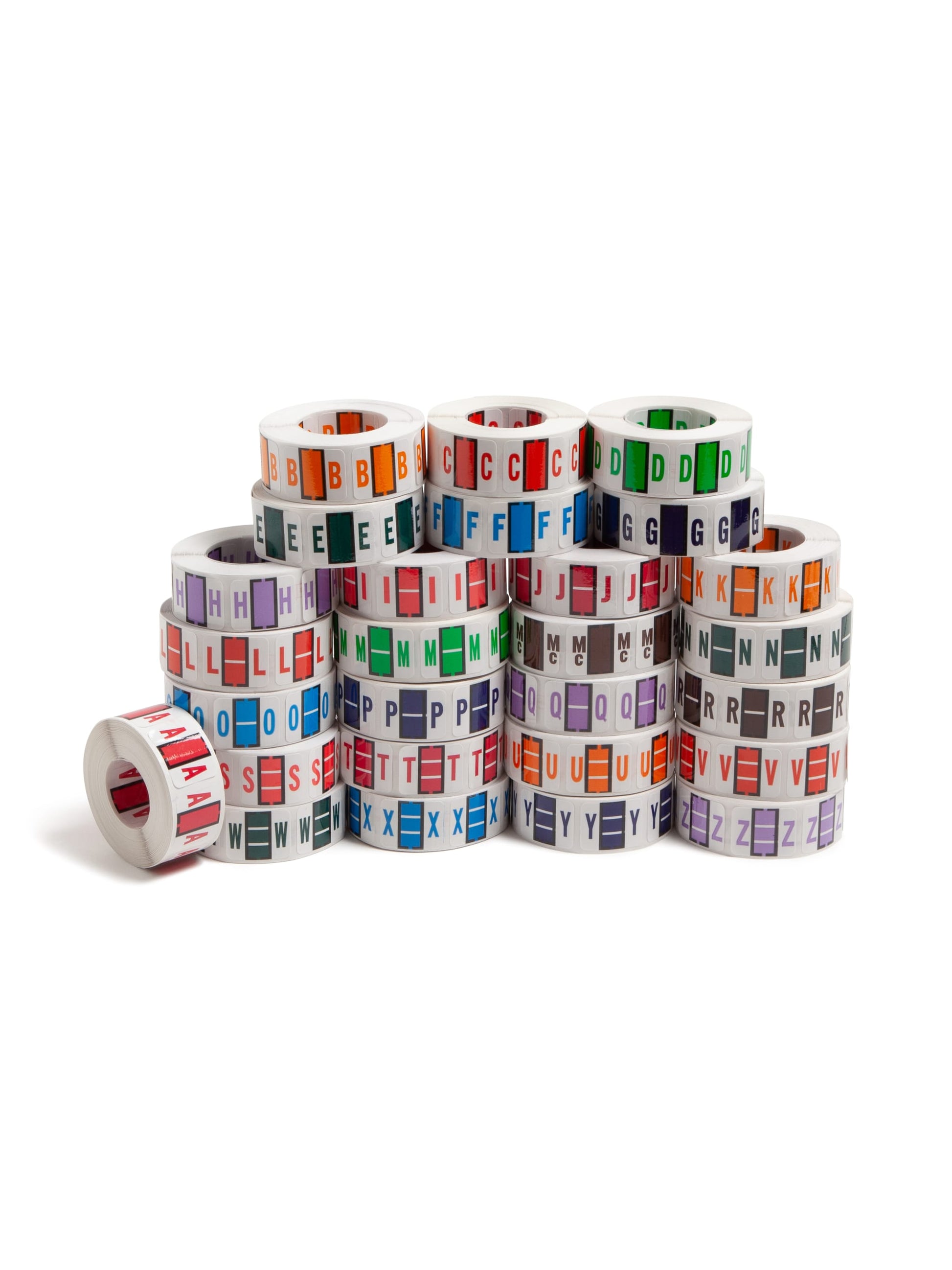 BCCR Bar Style Color-Coded Alphabetic Labels, A-Z Rolls, Assorted Colors Color, 1-1/4" X 1" Size, 