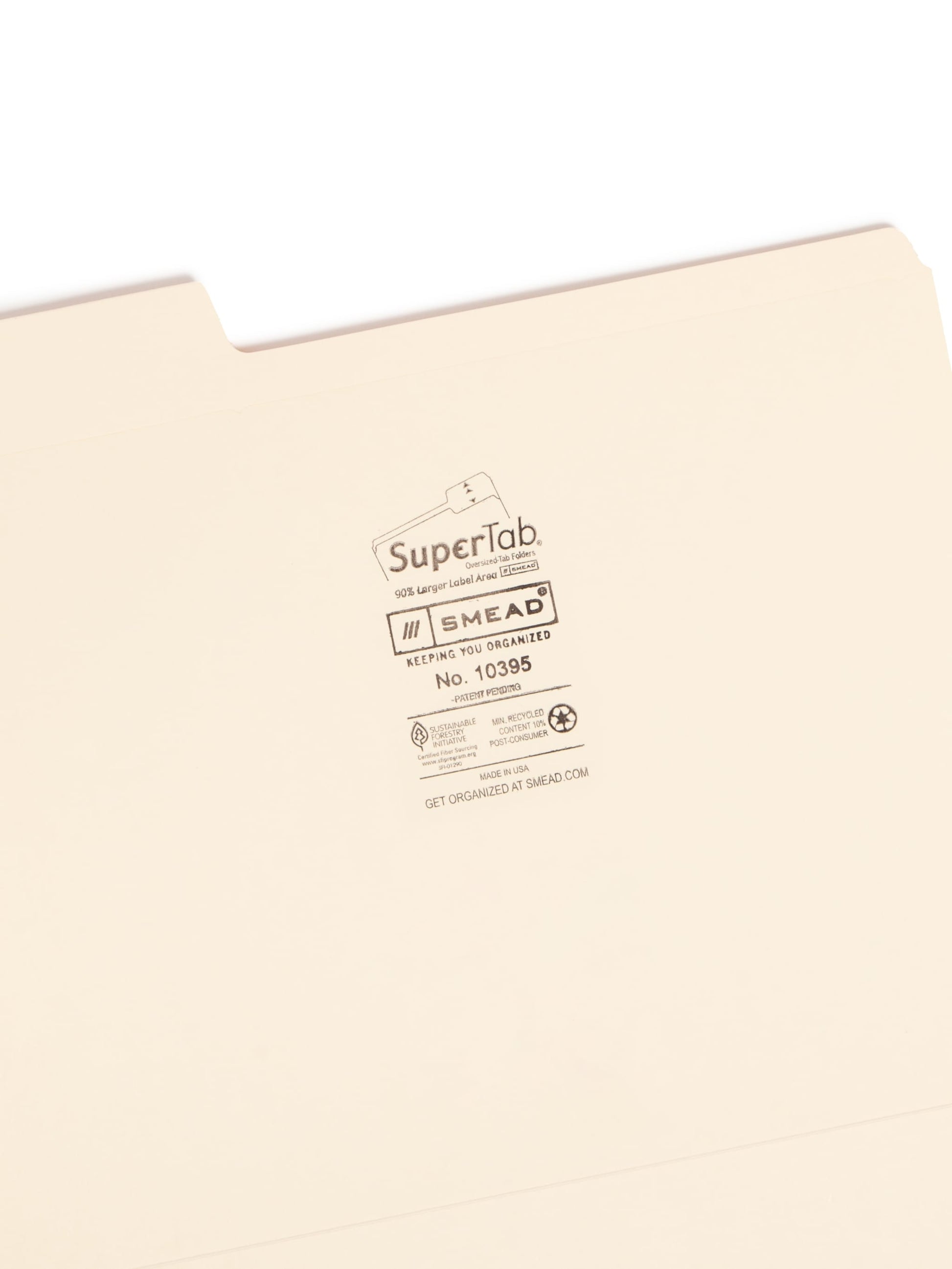 SuperTab® Reinforced Tab File Folders, Manila Color, Letter Size, Set of 100, 086486103954