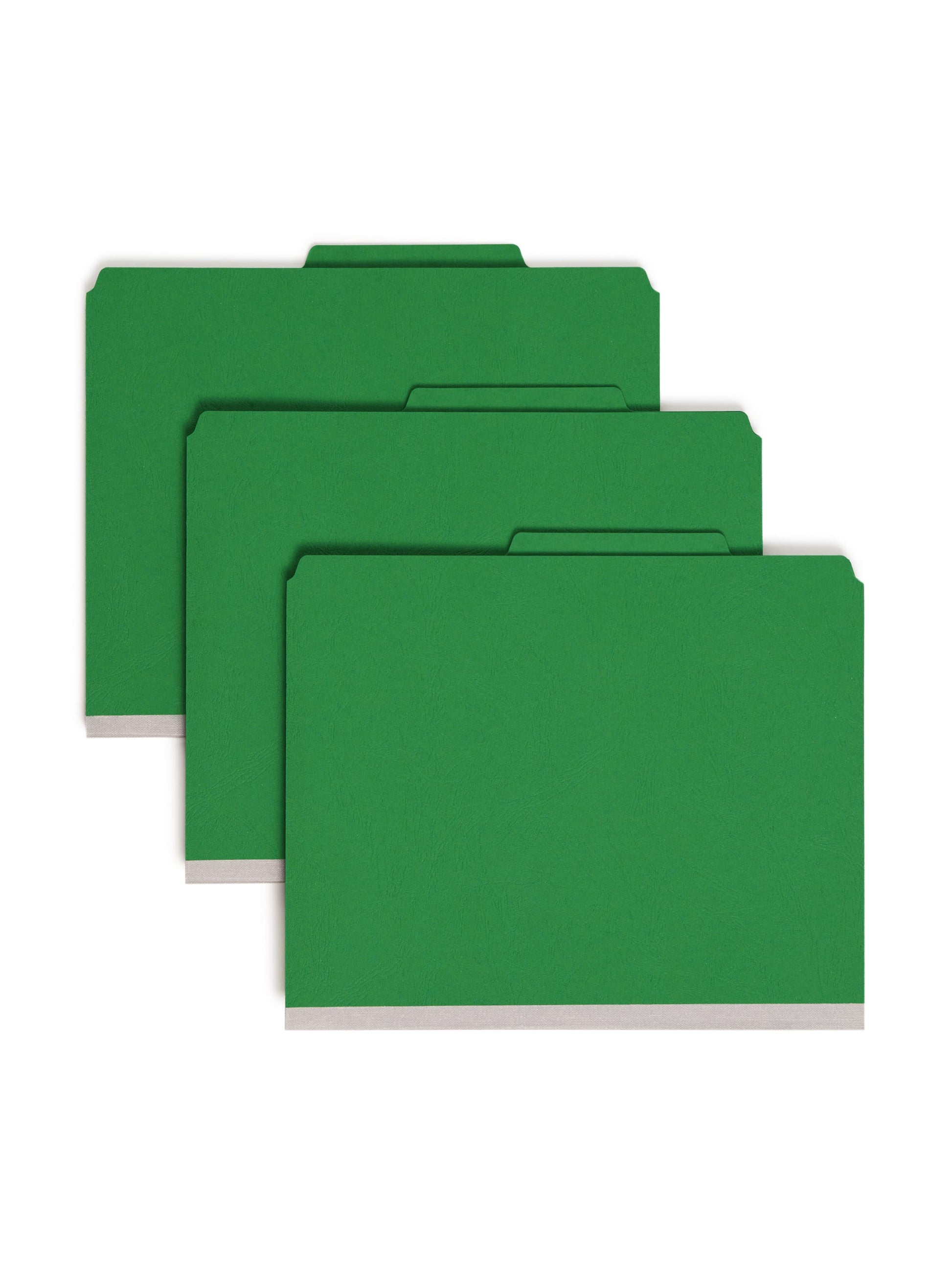 SafeSHIELD® Premium Pressboard Classification File Folders, 2 Dividers, 2 inch Expansion, 2/5-Cut Tab, Green Color, Letter Size, 