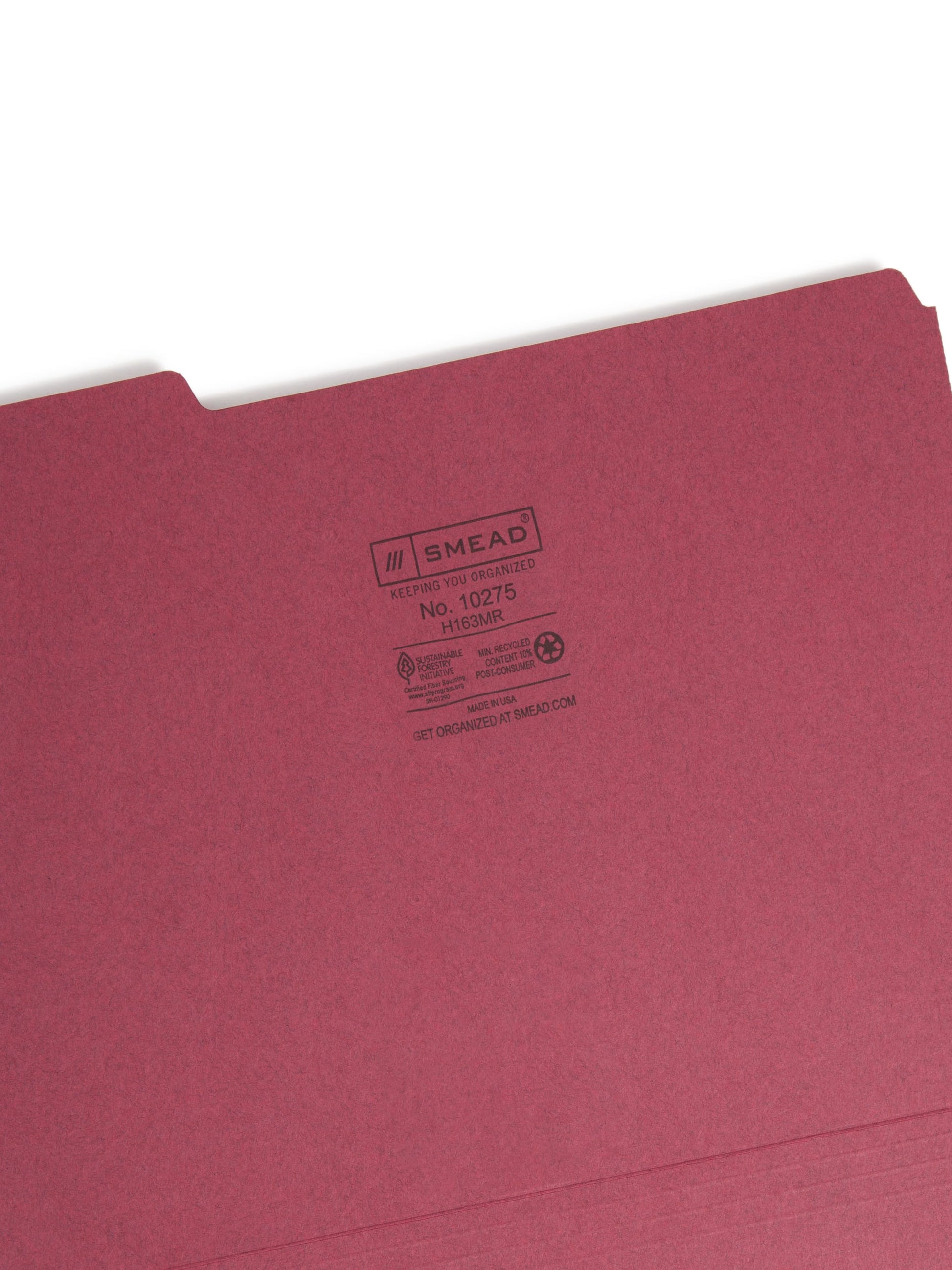 Interior File Folders, Maroon Color, Letter Size, Set of 100, 086486102759