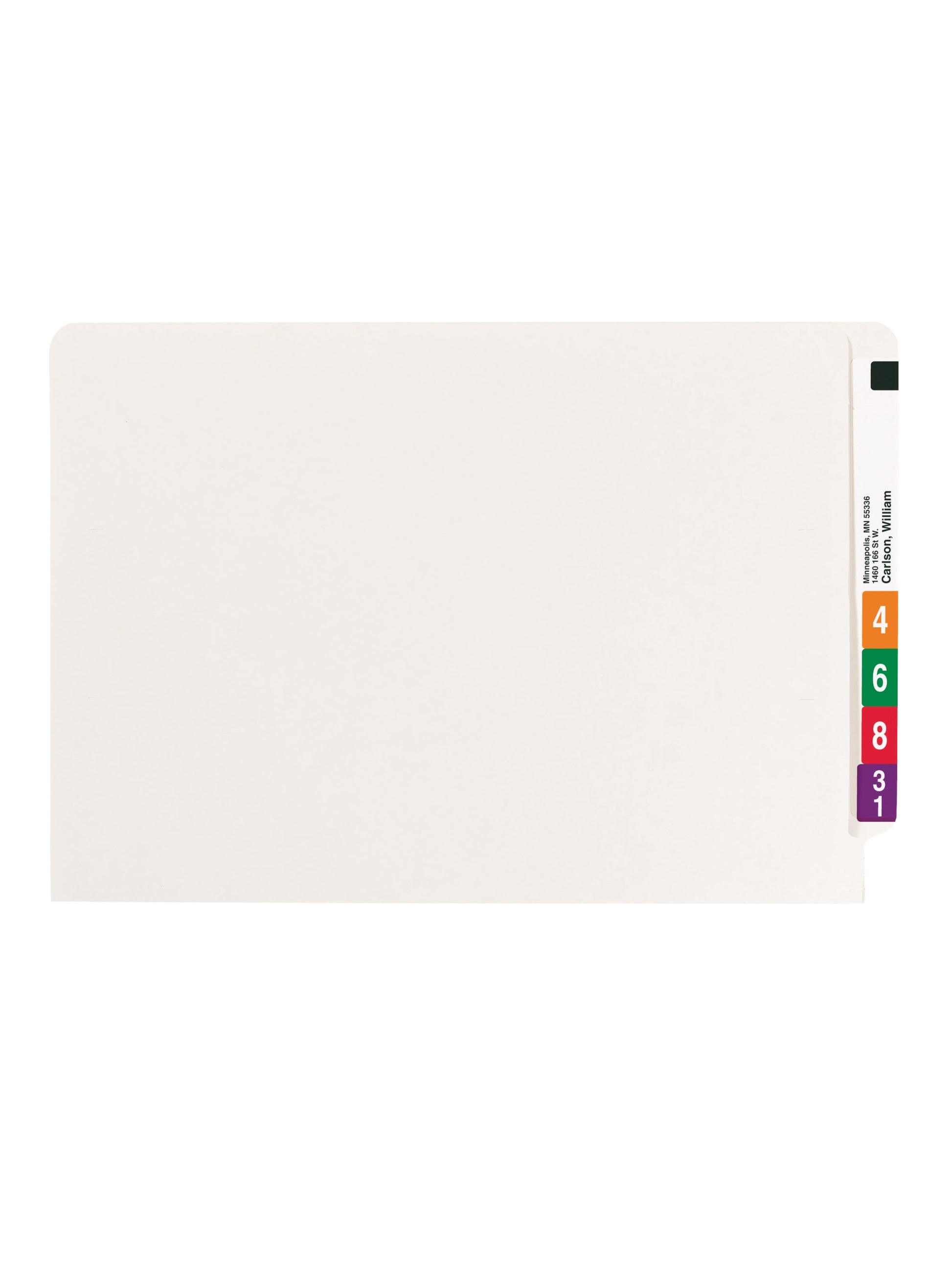 Shelf-Master® Reinforced End Tab Fastener File Folders, Straight-Cut Tab, White Color, Legal Size, Set of 50, 086486288408